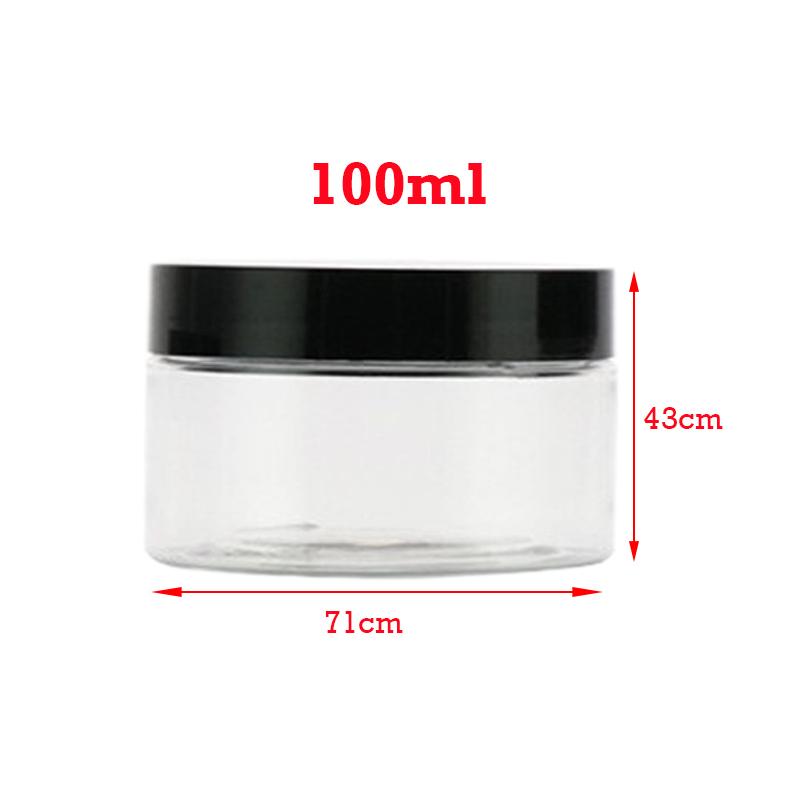 12Pcs/Lot 30-150ml Plastic Container with Black Lid Transparent Candy Food Storage Jar Cosmetic Sample Pot Kitchen Sealed Jars