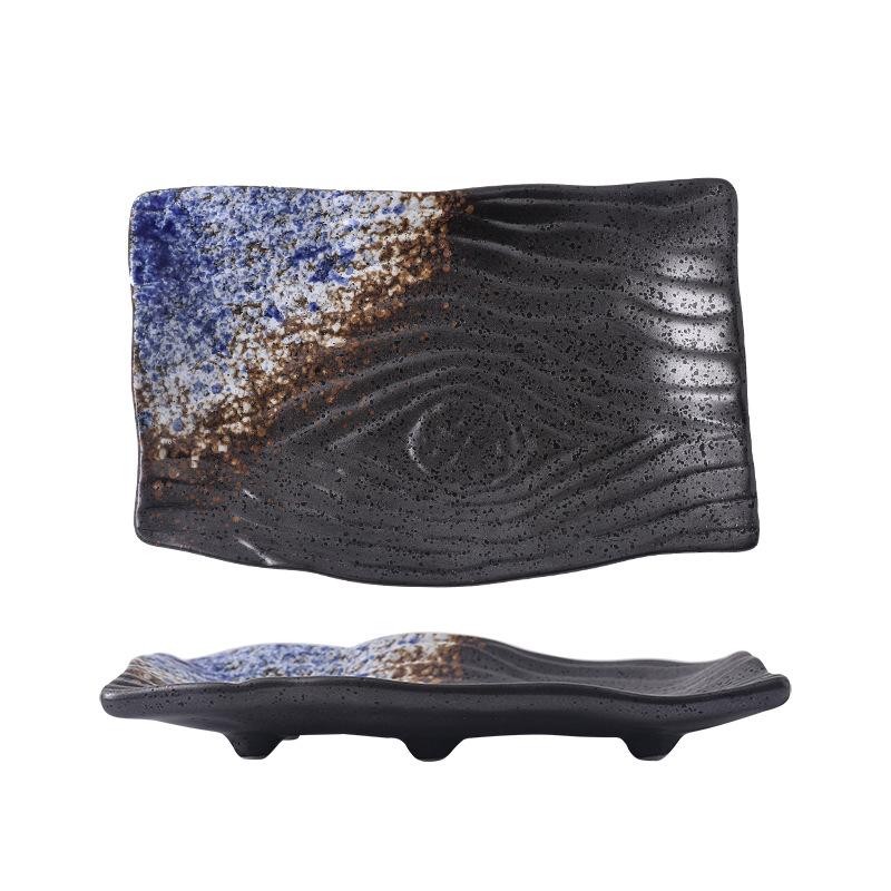 Japanese Sushi Sashimi Saucer Homestay Izakaya Yakitori Skewers Household Black Ceramic Tableware