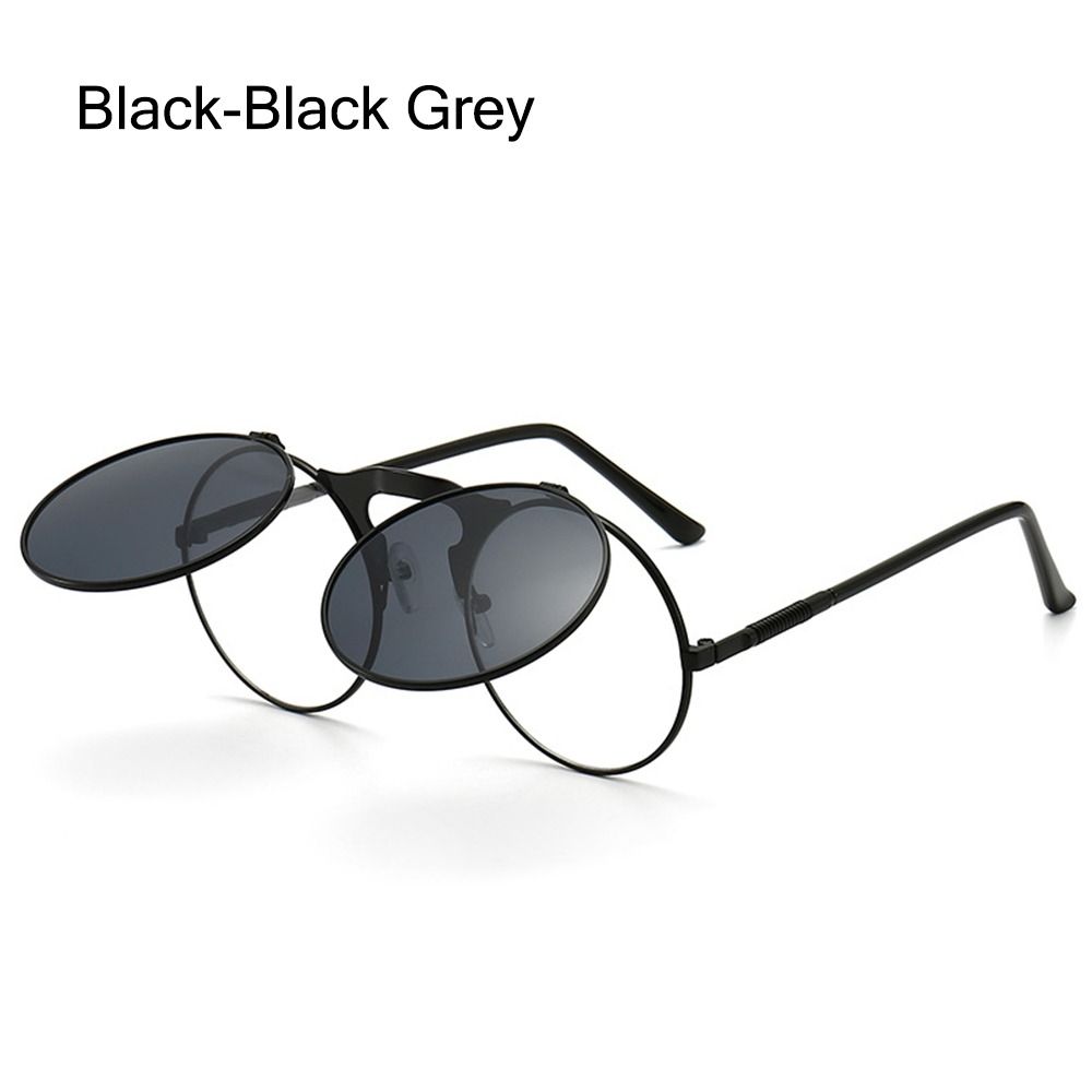 Ретро Очки-флип раунд Мужские Женские Металлические Стиль Стимпанк Солнцезащитные очки Мужские Женские Двойные Круглые Прозрачные Линзы Очки