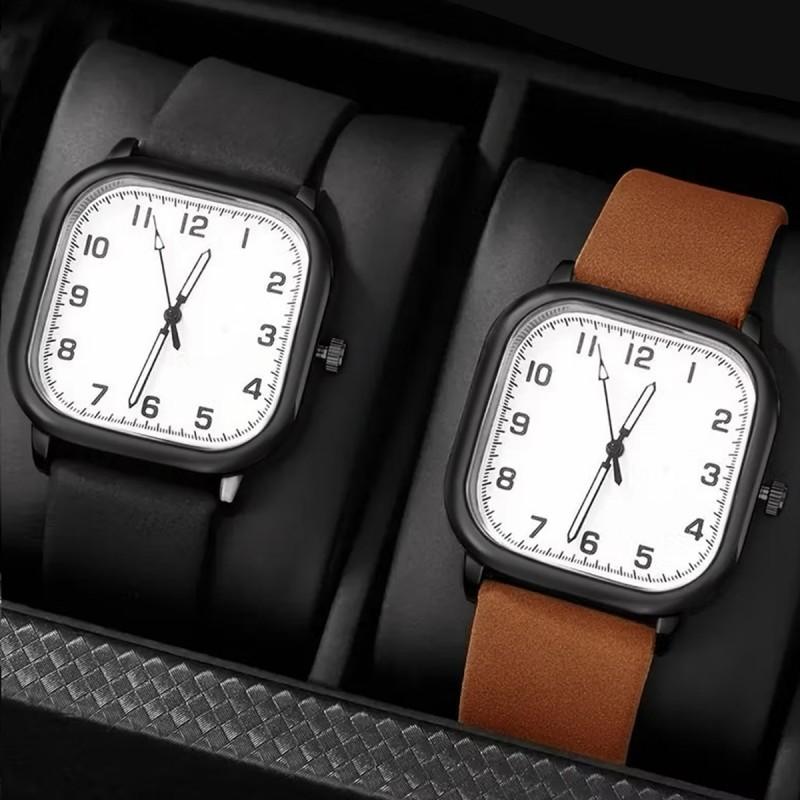 1/3 шт. Мужские модные деловые часы Квадратный арабский циферблат Кварцевые часы Повседневные кожаные ремешки Наручные часы для мужчин Часы (Без коробки)