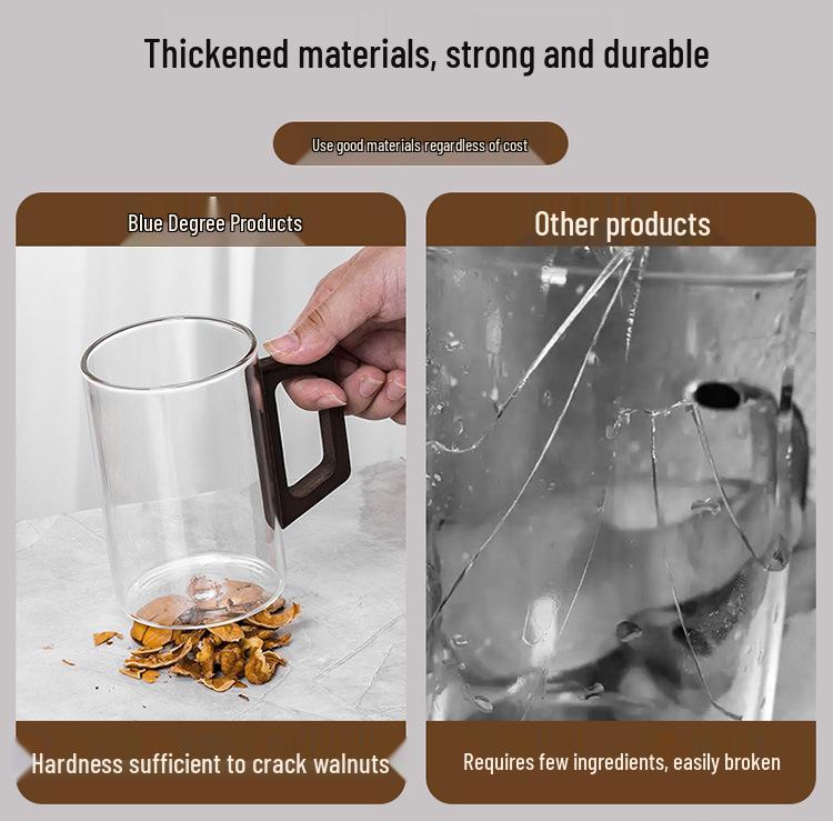 High-Temperature Resistant Tea Cup Set: Thickened Borosilicate Glass with Wooden Pistol Grip Handle