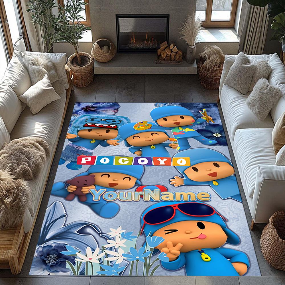 Pocoyo Personalized Name Floor Rug Office Rug Suitable for Dining Room Playrooms Kitchen Entryway Anti-slip Rug Anime Office Decor