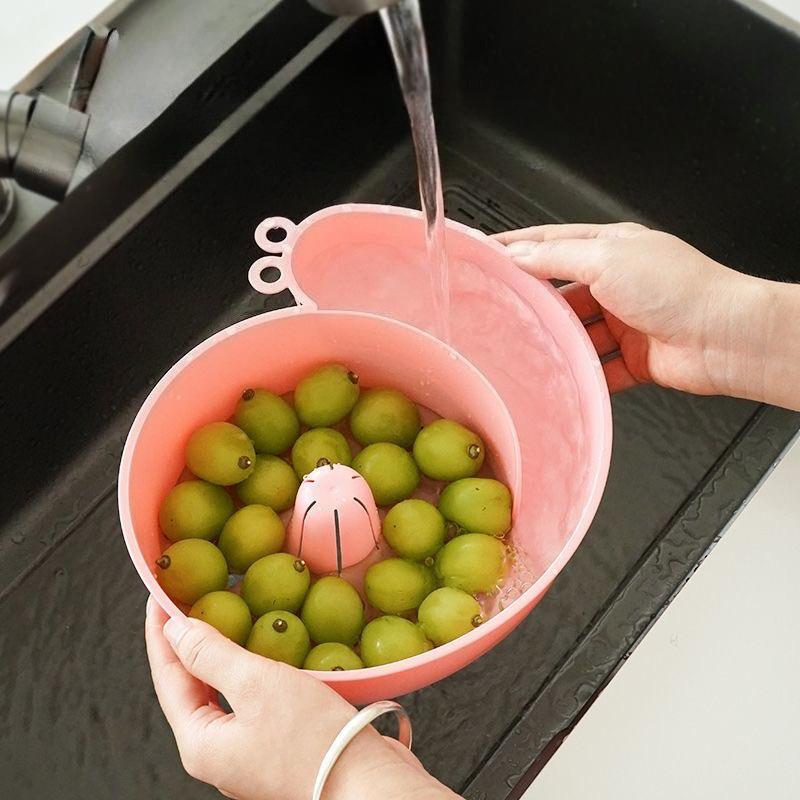 2 - In - 1 Snail Drain Automatic Cleaning Basket Fruit Plate Filter Household Food Grade Fruit Washing Kitchens Accessories