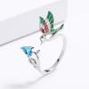 Personality Unique Creative Bird Ring for Women Exquisite Handmade Enamel Hummingbird Shape Blue Zircon Ring Party Jewelry Opening Adjustable Ring