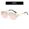New Double Beam Square Sunglasses Leopard Frameless Cut Edge Sunglasses Women Vintage Trend Brand Design Men Shades Eyewear