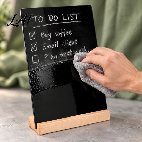 Desktop Menu Signs for Cafe Tabletop Chalkboard with Wooden Stand Erasable Acrylic Portable Blackboard Bakery Food Label Smooth Writing Message