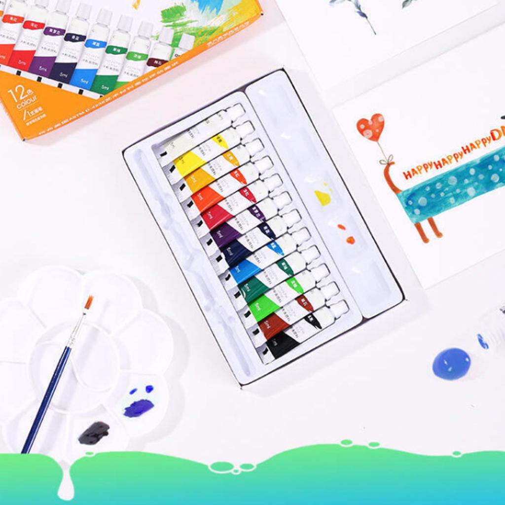 Набор из 12 тюбиков гуаши с кисточкой для начинающих художников, взрослых и детей, портативная гуашевая краска 5 мл/тюбик