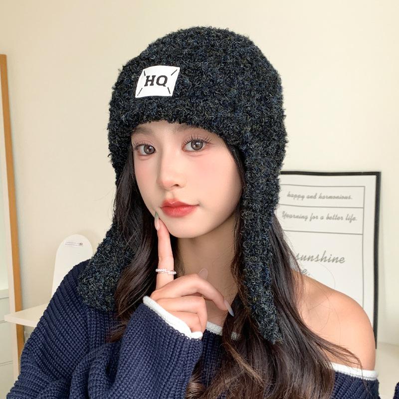 Осенне-зимняя модная повседневная вязаная шапка из кораллового флиса, японская универсальная теплая шапка для женщин, уличная ветрозащитная шапка для защиты ушей