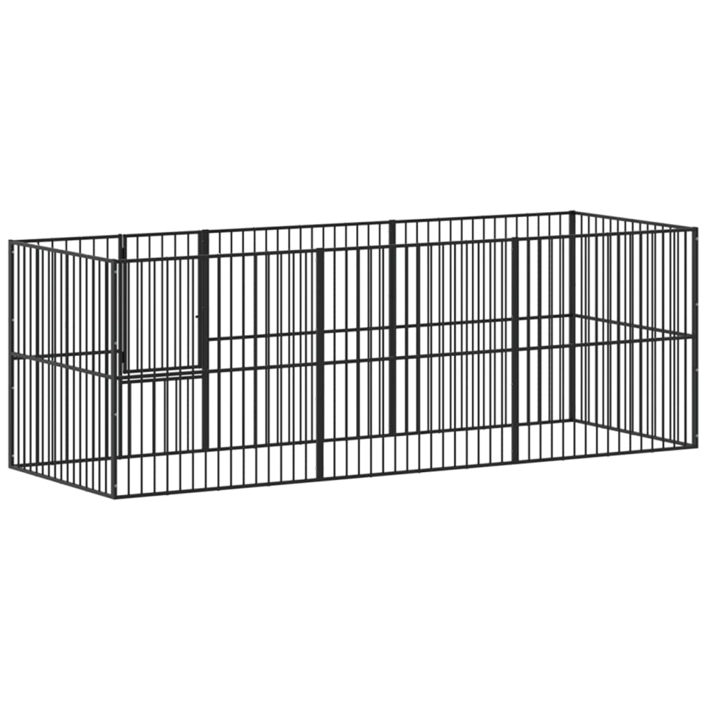 Dog Run Enclosure 8 Piece Black Galvanized Steel