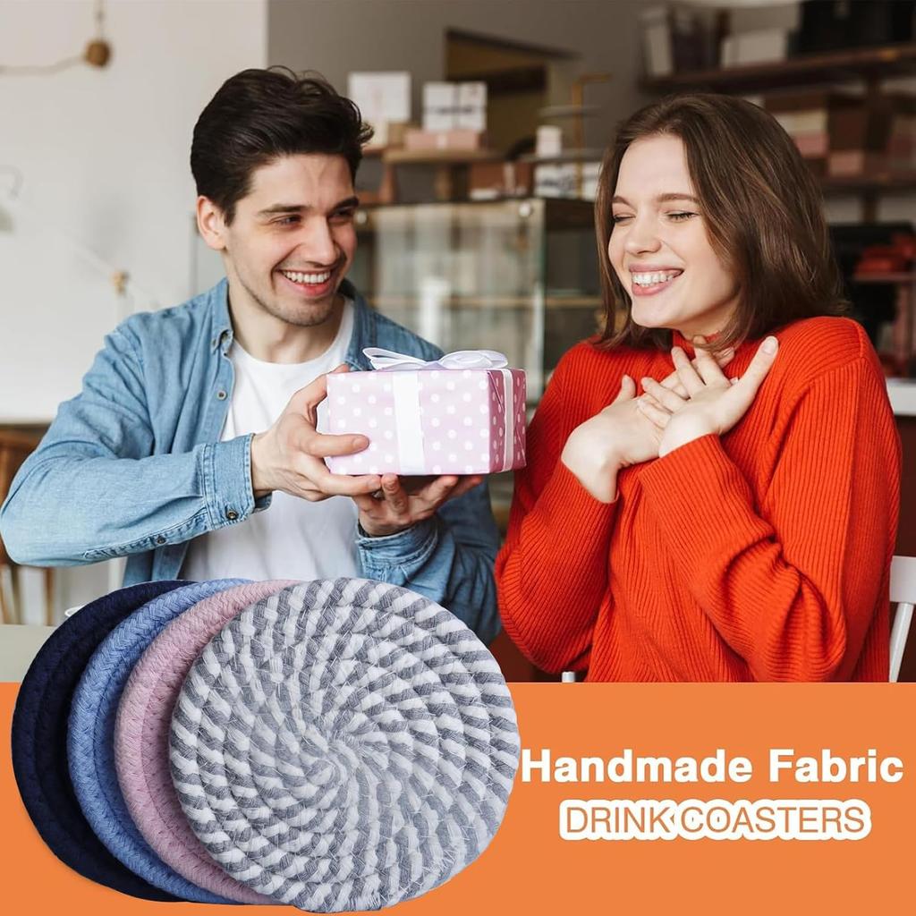 4.8" Sakura Pink Cotton Coasters for Drinks Set of 2 – Soft Absorbent Fabric Drink Pads for Coffee Cups, Boho Pastel Mug Mats for Desk, Nightstand,