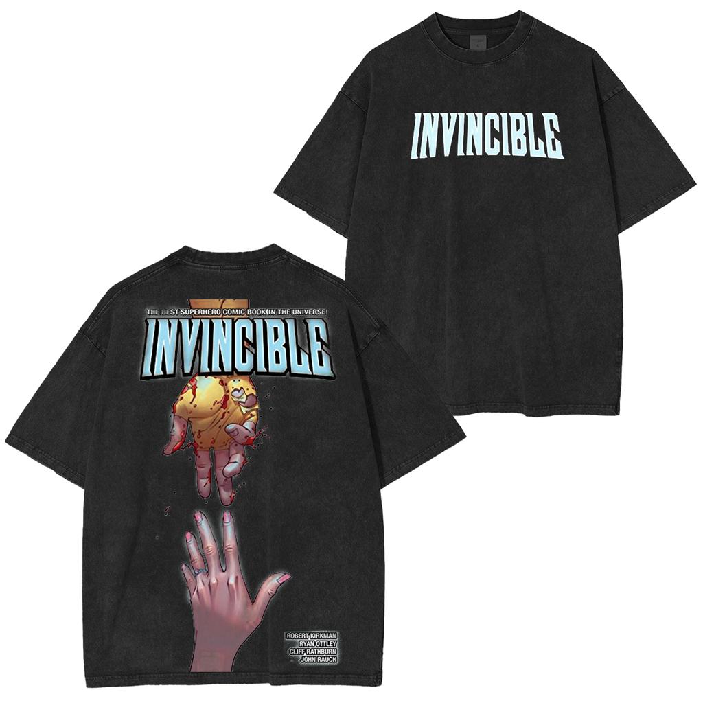 Invincible Mark Grayson Washed T-shirt Men Women Retro Washed Oversized Streetwear Summer Casual Loose Short Sleeve Female Male Clothing