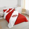 Canada Soccer Crest Bedding set (1 duvet cover, 2 pillowcases, duvet not included), Red Maple Leaf Football Emblem Diagonal Stripe Art Print