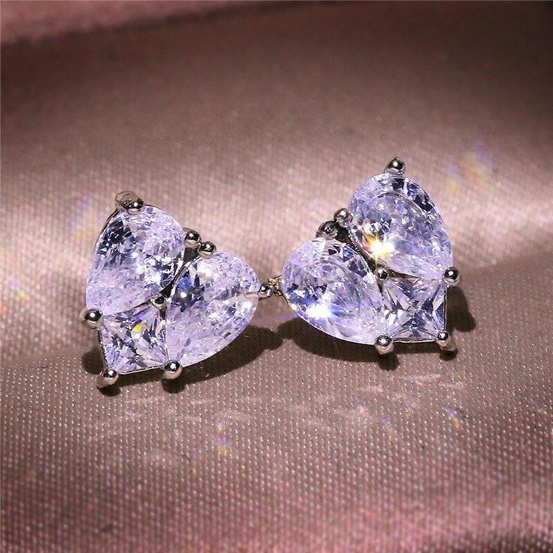 BELLA BOX Новые модные серьги-гвоздики в форме сердца для свадьбы, помолвки, серебряные эстетические серьги высокого качества, женские украшения