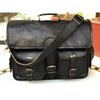 Men Black Leather Vintage Messenger Shoulder Laptop Briefcase Travel Bag