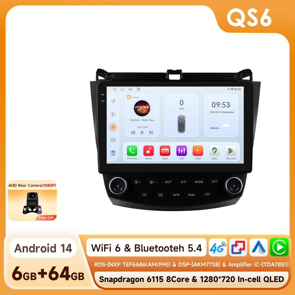 Car Radio for Honda ACCORD 7 2003-2007 Intelligent Multimedia Android 14 Carplay 4G BT Autoradio RDS DSP 2din by Snapdragon 6115