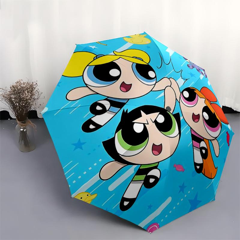 1pc The Powerpuff Girls Automatic Opening and Closing Folding - A Good Choice for Gifts, Fashionable and Convenient Umbrella With Cute Cartoon Charact
