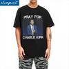 Мужская Женская Футболка с Флагом США 'Pray For Charlie Kirk' Чистый Хлопок Одежда Смешная Футболка с Короткой Рукавой и Круглым Вырезом
