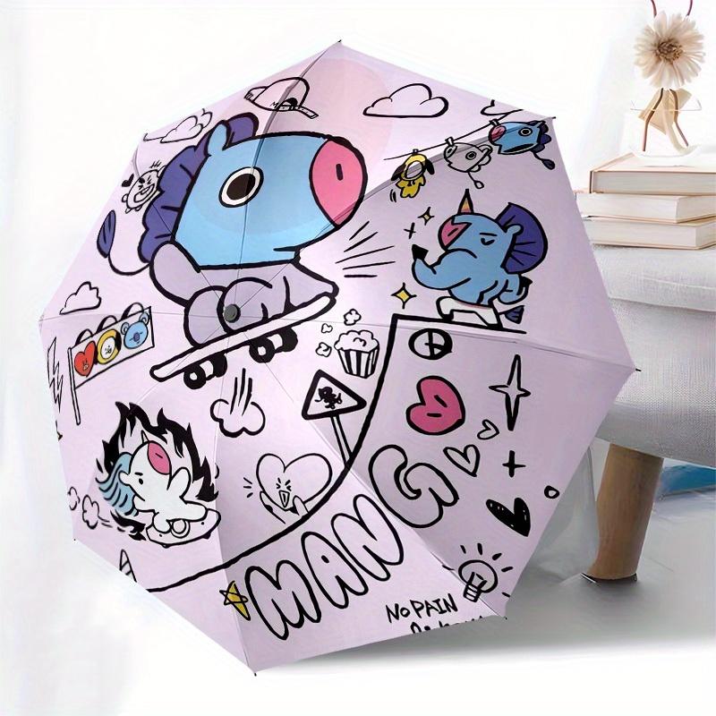 1pc BT21 Mang Skateboarding Adventure Umbrella with Plastic Handle,Suitable for All Seasons Home Travel Outdoor UmbrellaM1237