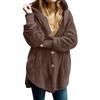 Women's Fashion Solid Color Pocket Button Hooded Plush Coat