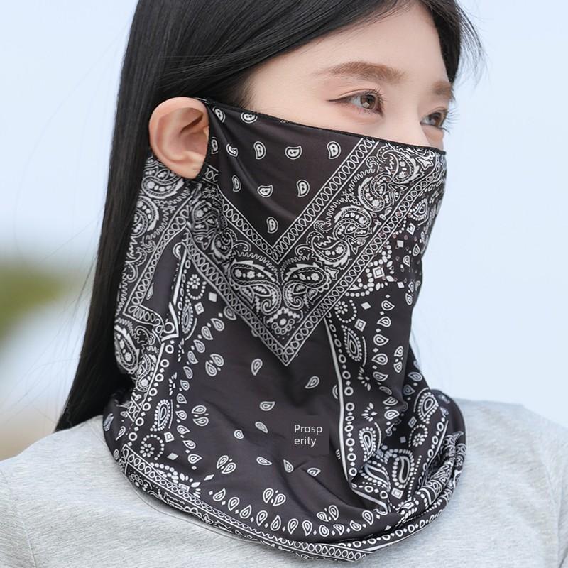 Summer Sun Protection Mask, Ear-Hanging Cycling Face Mask, Neck Gaiter, Ice Silk Headscarf, Men's and Women's Outdoor Sports Fishing