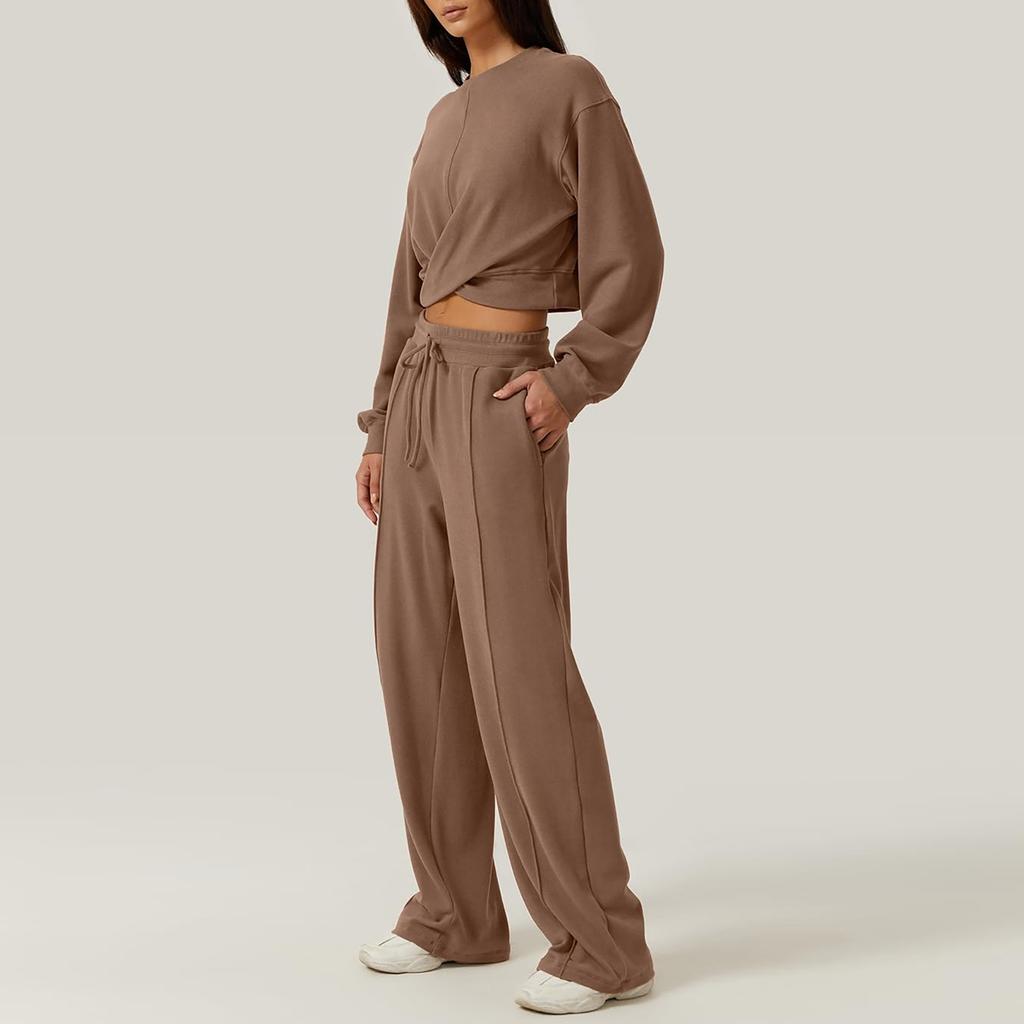 Женский комплект из 2 предметов, комплект спортивного костюма, укороченная спереди толстовка, комплект спортивных штанов с широкими штанинами