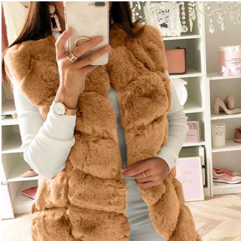 Осень и Зима Женское Пальто-Жилет Имитация Меха Теплое Пальто Жилеты Зимний Искусственный Мех Женские Пальто Куртка Жилет Жилет