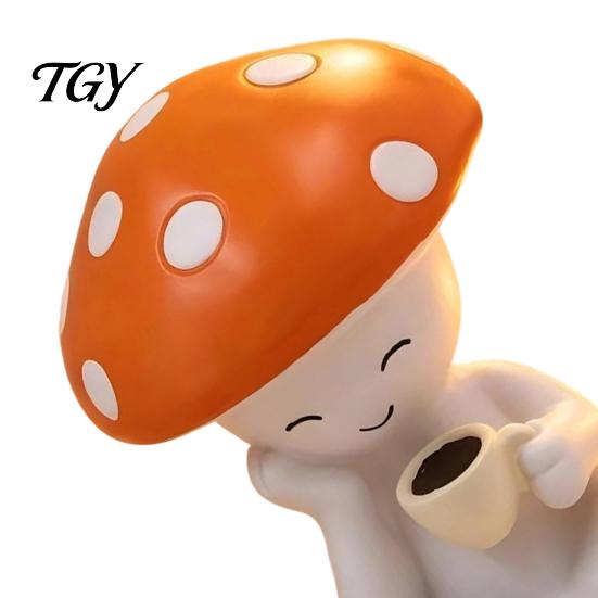Whimsical Room Accessories Meditation Mushroom Resin Figurine, Cute Red Statue for Desk Office Soft Aesthetic Bedroom Decor Living Tabletop