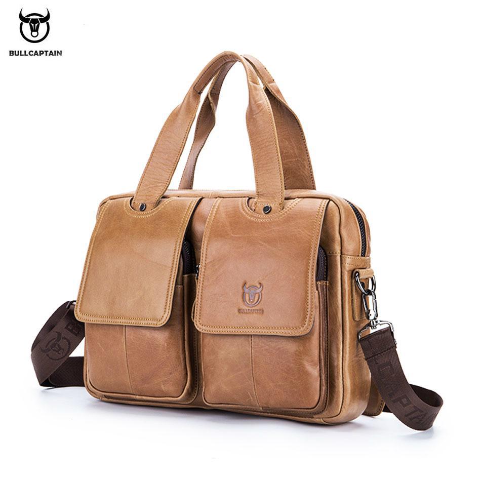 BULLCAPTAIN Сумки на плечо из натуральной кожи, портфель, мужские деловые сумки, сумка для ноутбука