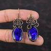 Faceted Blue Sapphire Earring Copper Wire Wrapped Jewelry Handmade Earring Dainty Gemstone Jewelry Copper Wire Wrap Earrings Gift For Mother