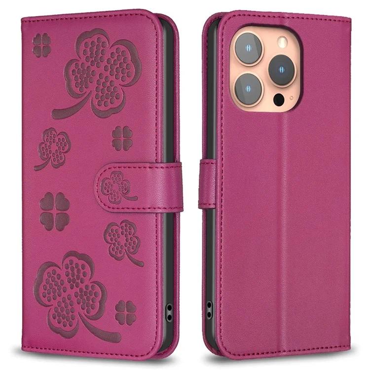 Для iPhone 16 Pro Max чехол Four Leaf Clover Phone Защитный кожаный чехол
