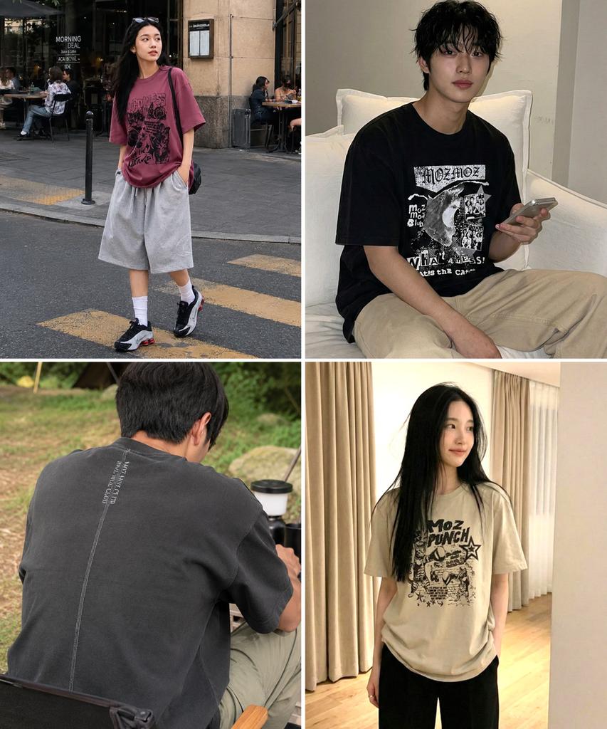MOZMOZ [Set] Graphic Pigment Oversized Short Sleeve T-Shirt Part02