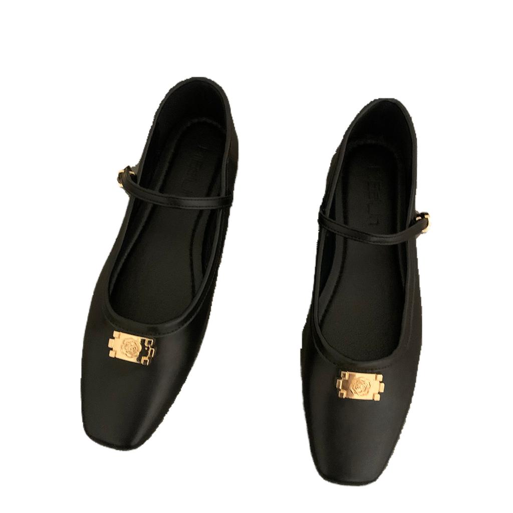 Туфли Мэри Джейн на плоской подошве черного цвета женские маленькие ароматные одинарные туфли 2025 поздний вечер нежные летние туфли ведьмы Дуду