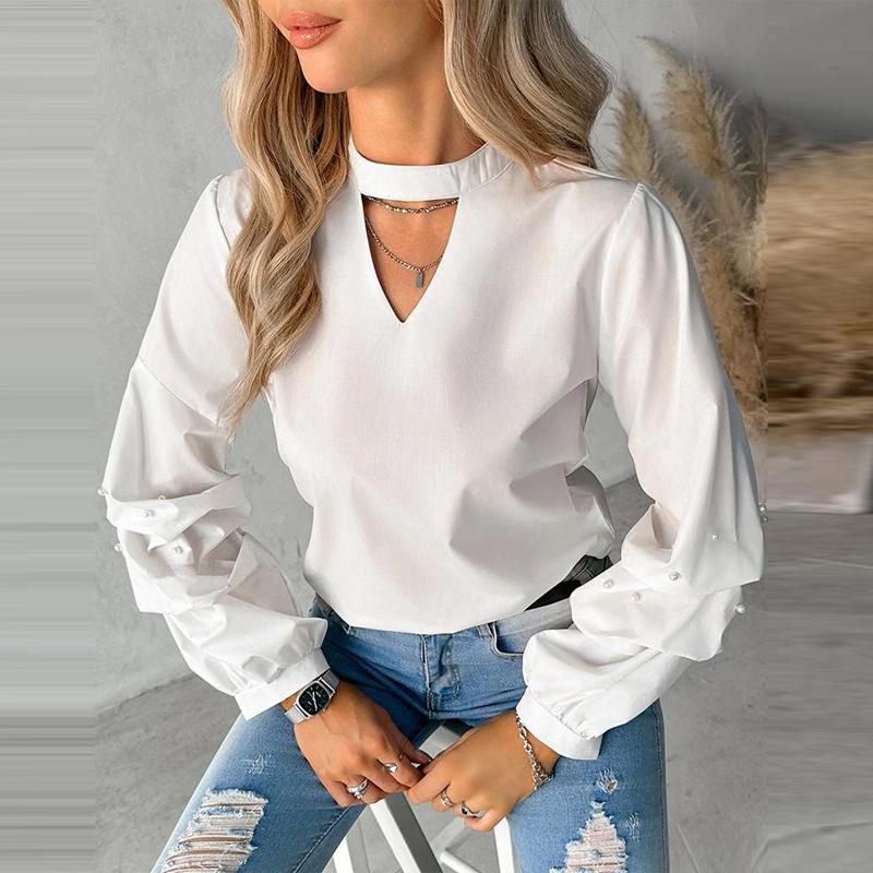 VONDA Женская мода воротник-стойка длинный рукав однотонные блузки