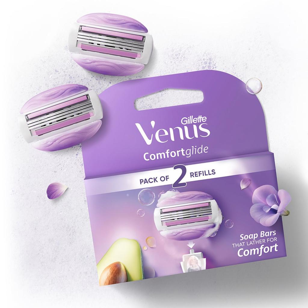 Gillette Venus Лезвия/Сменные кассеты для бритвы Comfortglide для удаления волос у женщин - 2 шт. (Мыло-гель с маслом авокадо и ароматом фрезии)