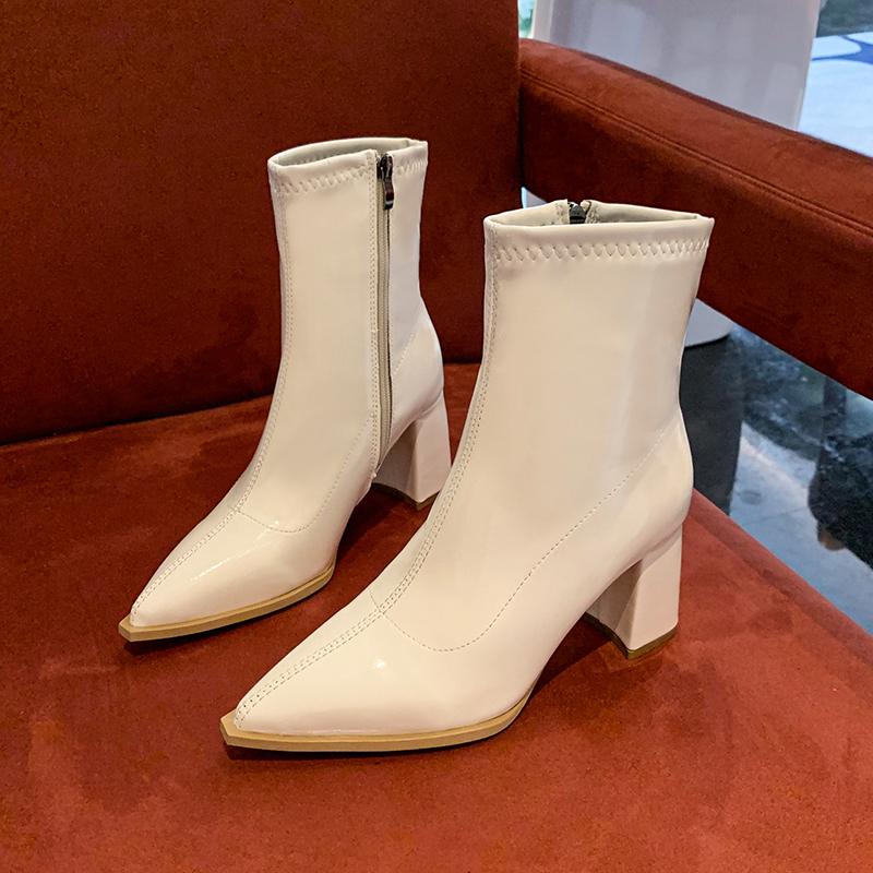 Осенние женские туфли на каблуке Зимние ботильоны на толстом каблуке из бархата для женщин Повседневные женские ботинки челси на высоком каблуке