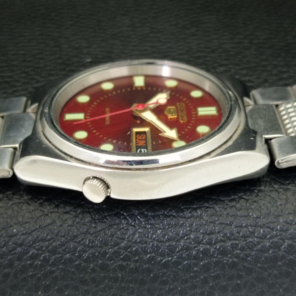 Б/у оригинальные винтажные мужские часы SEIKO 5 с автоподзаводом из Японии с темно-бордовым циферблатом a433885-2 R119-a433885