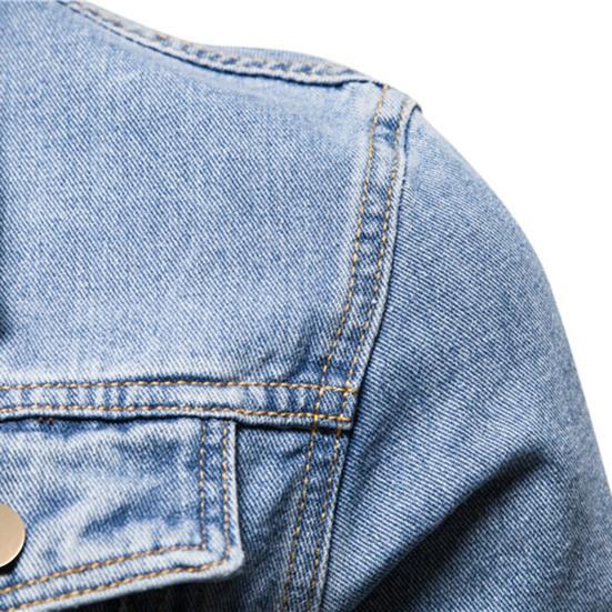Solid Color Slim Fit Cotton Lapel Single Breasted Men Spring Denim Jacket Fashion Motorcycle Casual Jeans Coat Outerwear