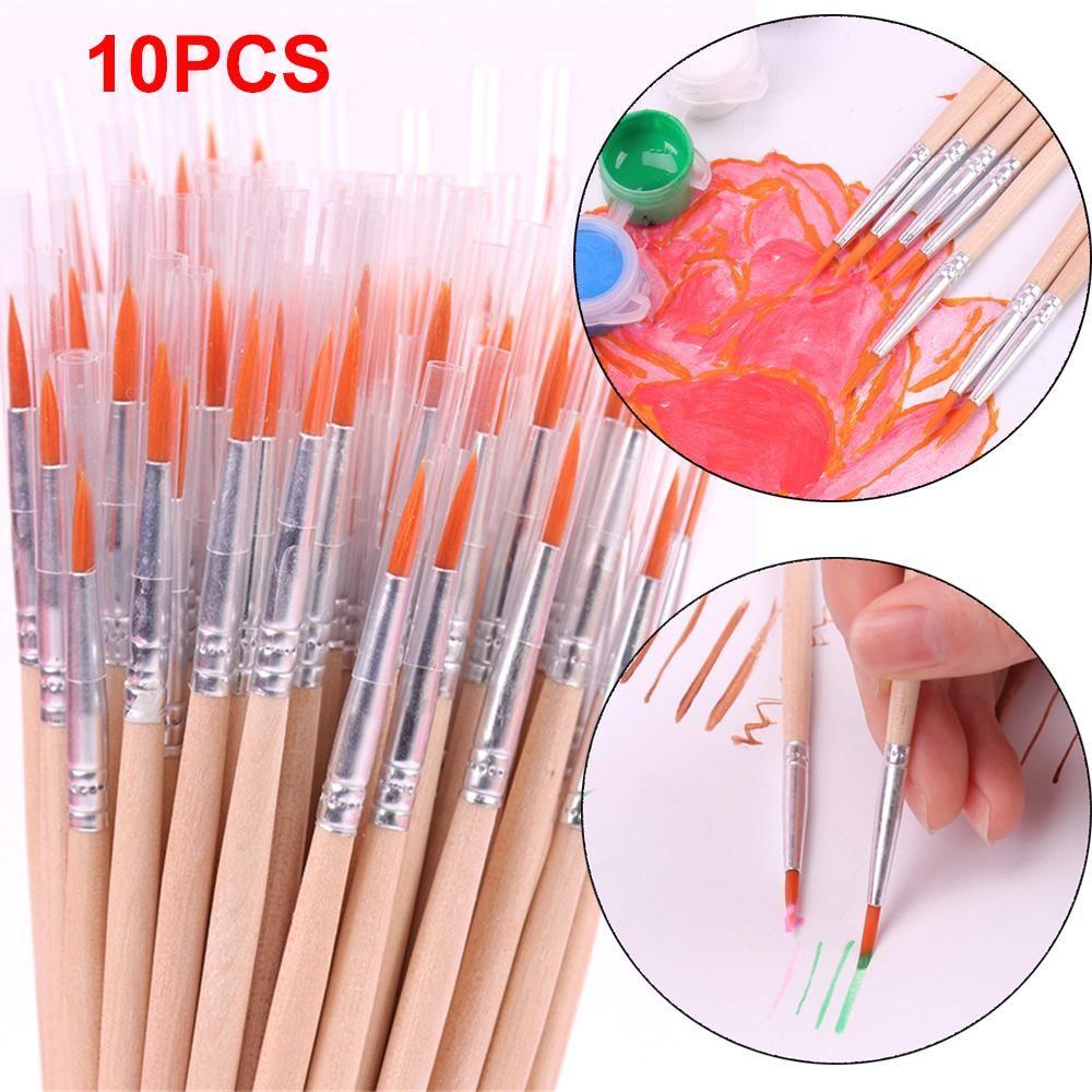 10pcs Calligraphy Watercolor Wood Handle Hook Line Pen Paint Brushes Drawing Brush Painting Pen