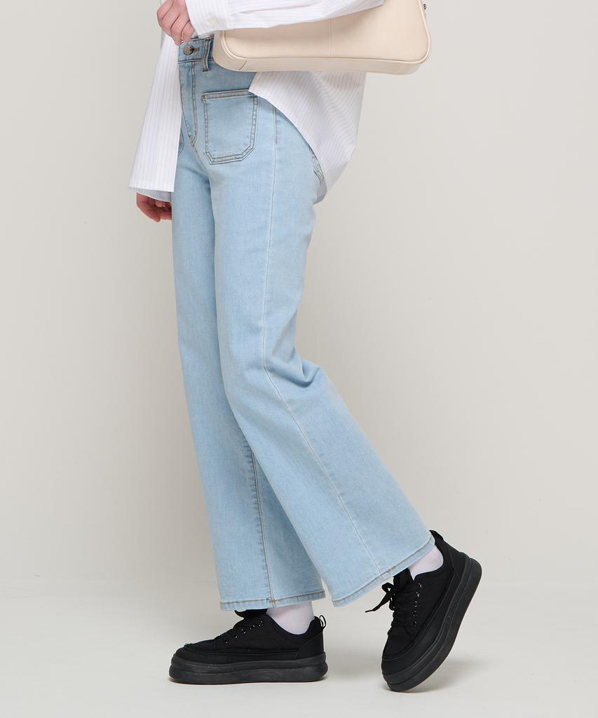 ROIDESROIS Brushed One-Pleat Wide Denim Pants (Light Blue)