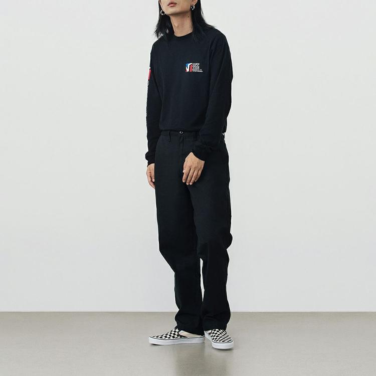 Vans Letter Print Sports Long Sleeve T-Shirt Unisex Tops Black VN0A4TV2BLK