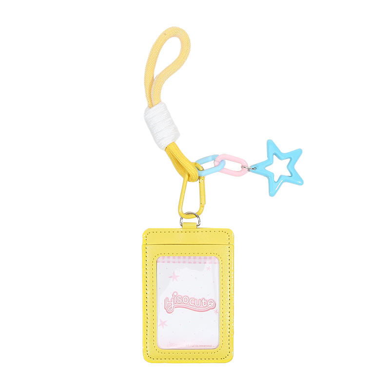 Portable ID Card Badge Holder Korea Version Star Small Photocard Sleeves with Pendant Keychain