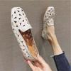 Square Toe Single Shoes Female Embroidered Shoes Female Hollow Summer Female Shoes Flat Bottom Beans Shoes Female Shallow Mouth Mother Shoes