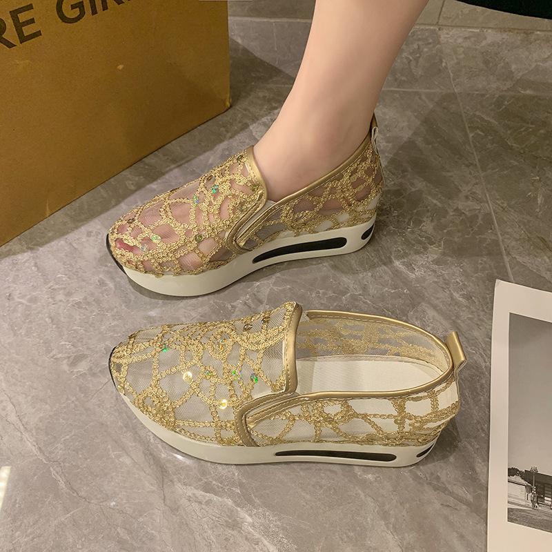 Одиночная обувь женская летняя кружевная сетчатая повседневная пуловер на высоком каблуке на плоской подошве обувь женская удобная