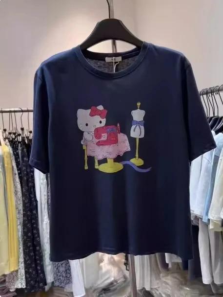 Hello Kitty Retro Pixel Minimalist Print Cropped T-Shirt Oversized Women And Men Comfortable Fashion T-Shirt