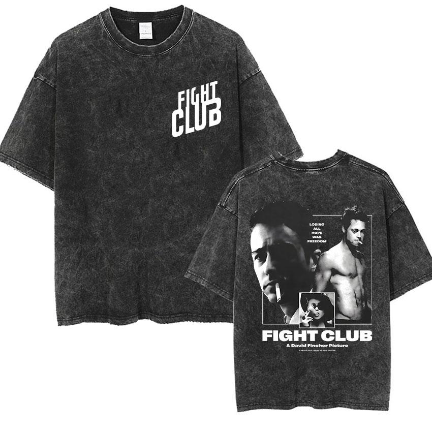 Vintage Washed Tyler Durden Fight Club Graphic T Shirt Mens High Quality Oversized Cotton Tshirts Yk Gothic Clothing Tshirt