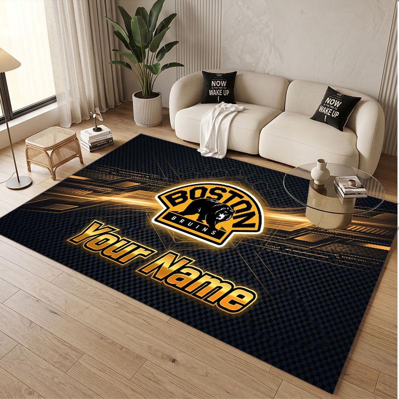Индивидуальный ковер с принтом узора Boston Bruins, именем и текстом, мягкий, нескользящий напольный ковер для домашнего интерьера