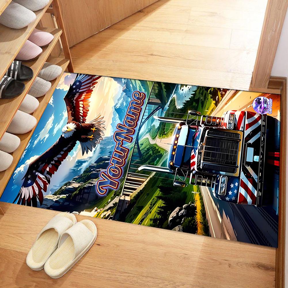 Peterbilt Heavy Trucks Customizable Name Carpet Suitable for Living Rooms Foyer Balcony Entryway Anti-slip Rug Anime Office Decor