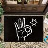 Love Hand Gesture Floor Mat 1pc – Black White ASL Sign with Heart, Playful Indoor Doormat for Entryway and Living Room