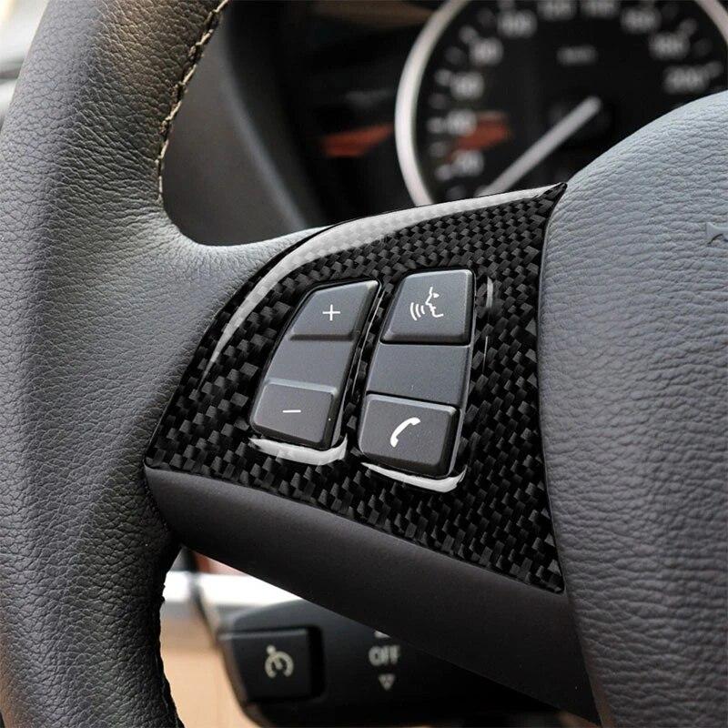 Carbon Fiber Car Accessories Indoor Steering Wheel Button Protection Decals Cover Trim Sticker For BMW X5 E70 2008-2013