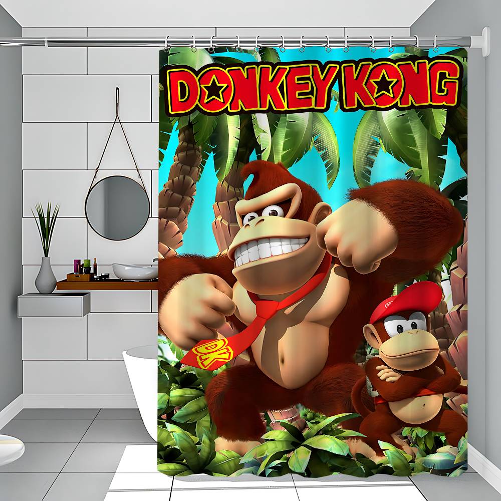D-Donkey Kong Pattern Bathing Curtain Bathroom Shower Curtain Waterproof With 12 Hooks Home Deco